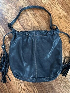 Lucky Brand  Slouchy/Boho Hobo  Black  Leather  Bag/Tassels Bag Purse -So Soft!